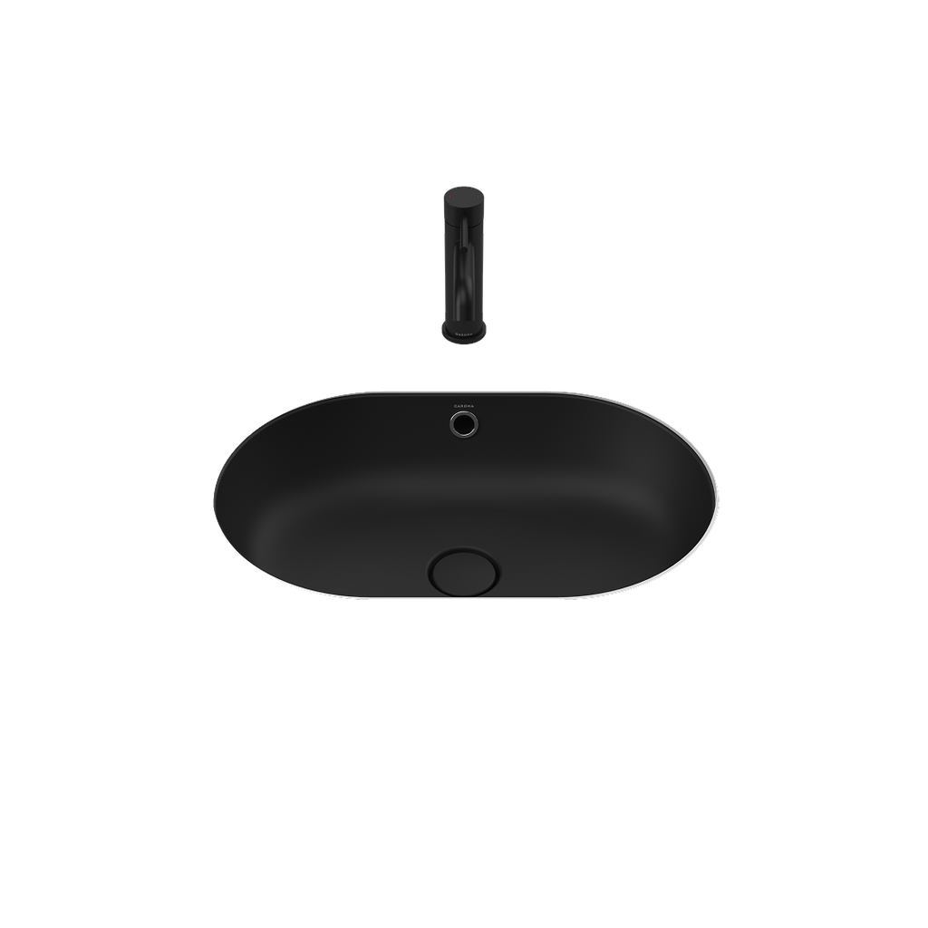 Caroma Liano II 580mm Pill Under/Over Counter Basin – Matte Black (with Overflow) - 852905MB