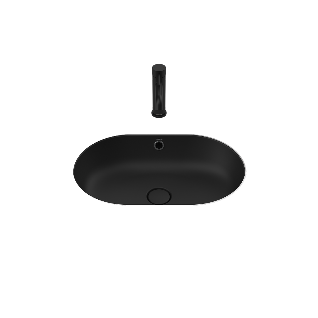 Caroma Liano II 580mm Pill Under/Over Counter Basin – Matte Black (with Overflow) - 852905MB