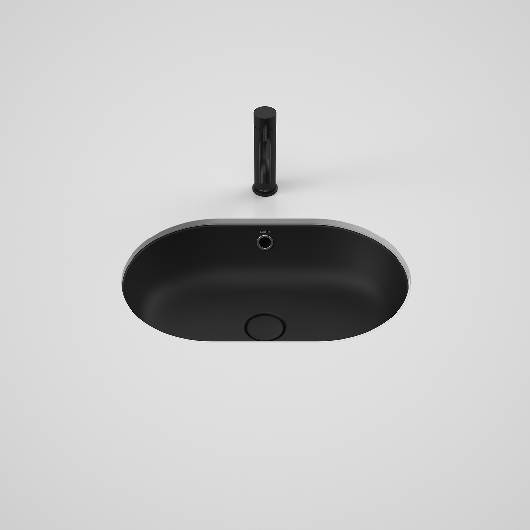 Caroma Liano II 580mm Pill Under/Over Counter Basin – Matte Black (with Overflow) - 852905MB