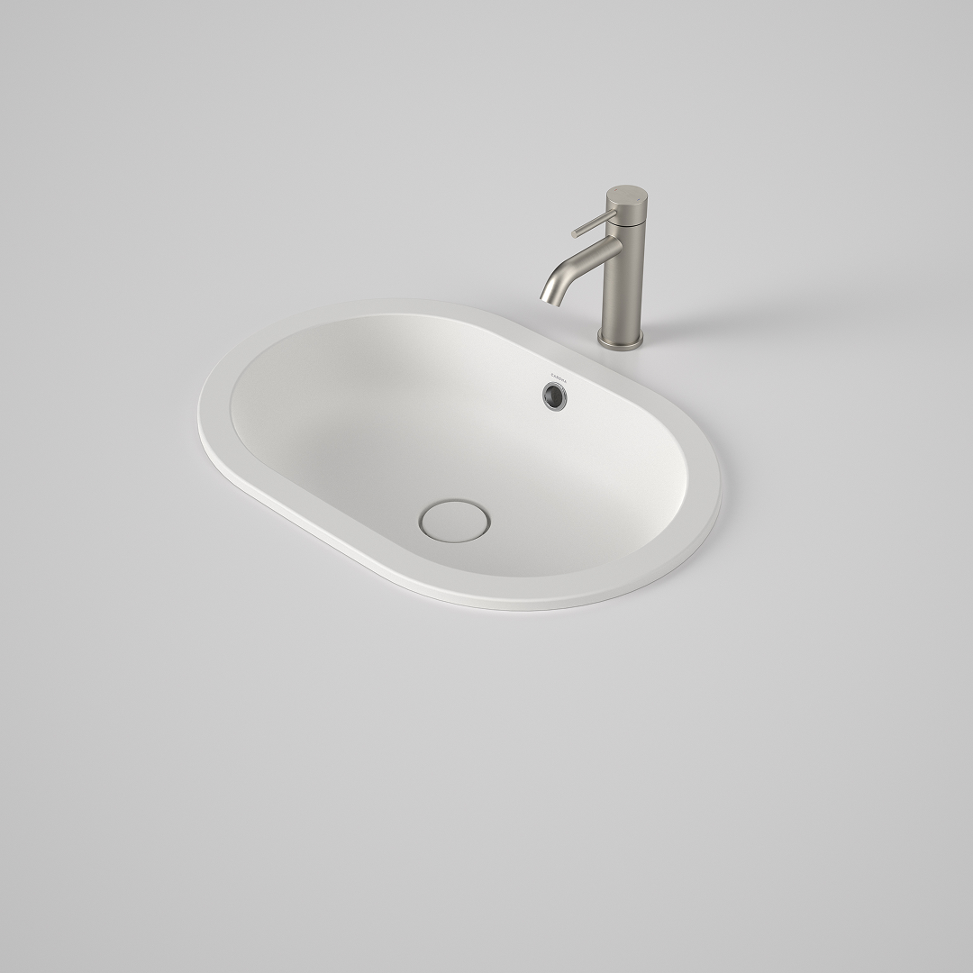 Caroma Liano II 580mm Pill Under/Over Counter Basin – Matte White (with Overflow) - 852905MW