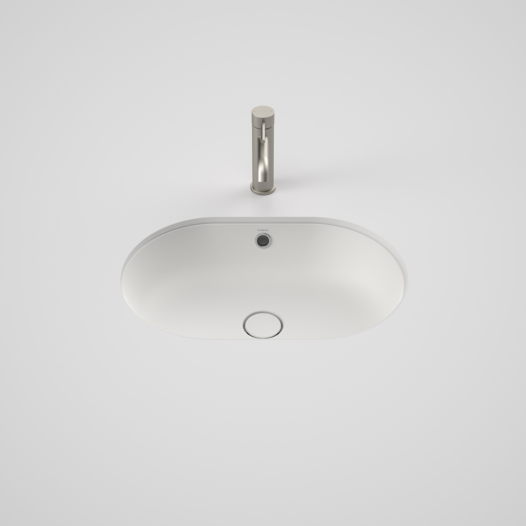 Caroma Liano II 580mm Pill Under/Over Counter Basin – Matte White (with Overflow) - 852905MW