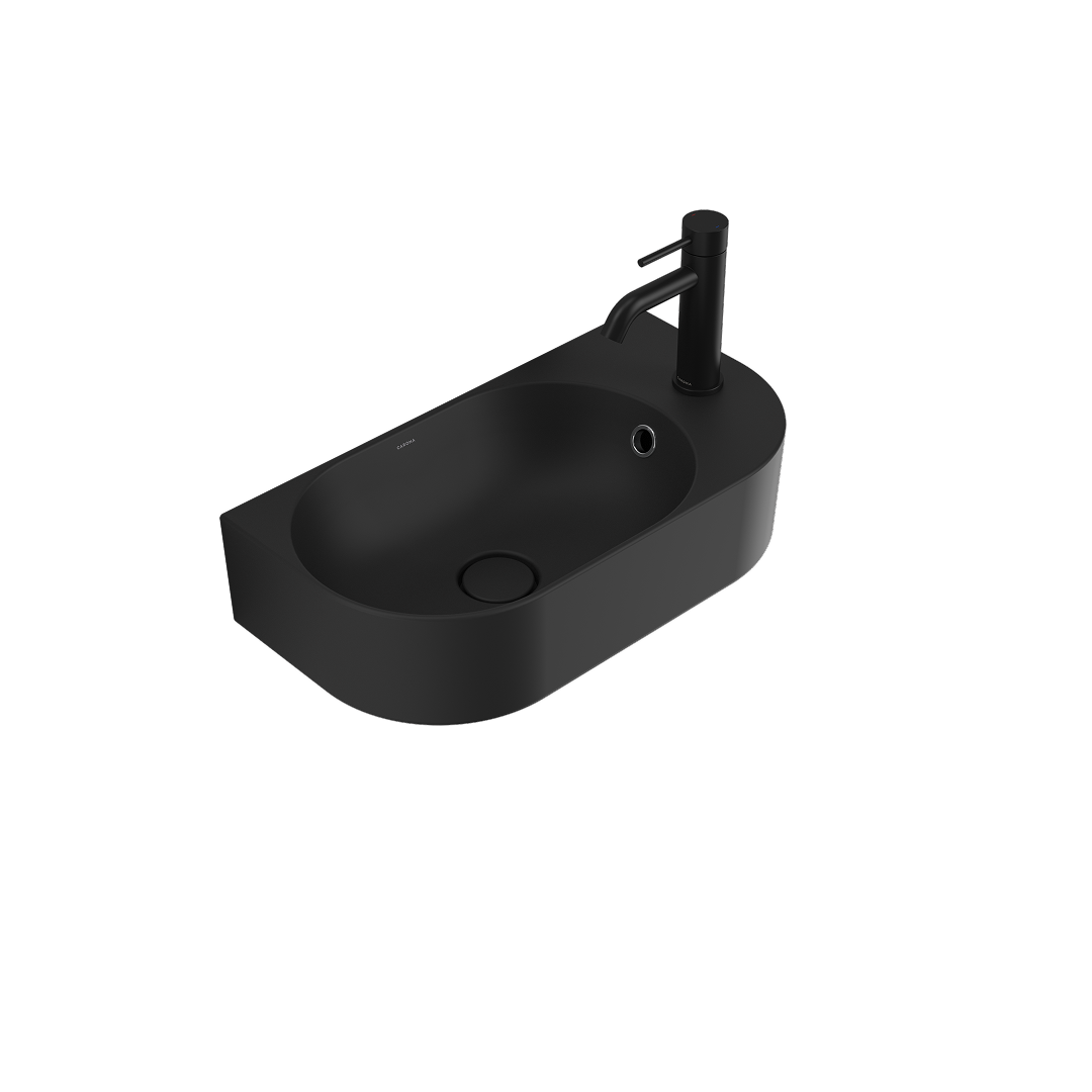 Caroma Liano II Hand Wall Basin (1 Tap Hole) – Matte Black (with Overflow) - 853015MB