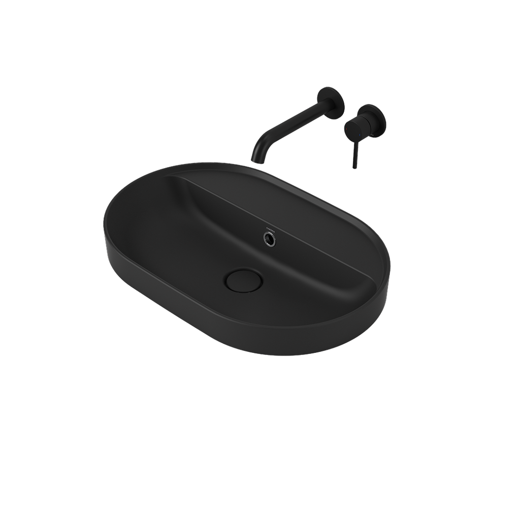 Caroma Liano II 600mm Pill Inset Basin with Tap Landing (0 Tap Hole) – Matte Black (with Overflow) - 853105MB
