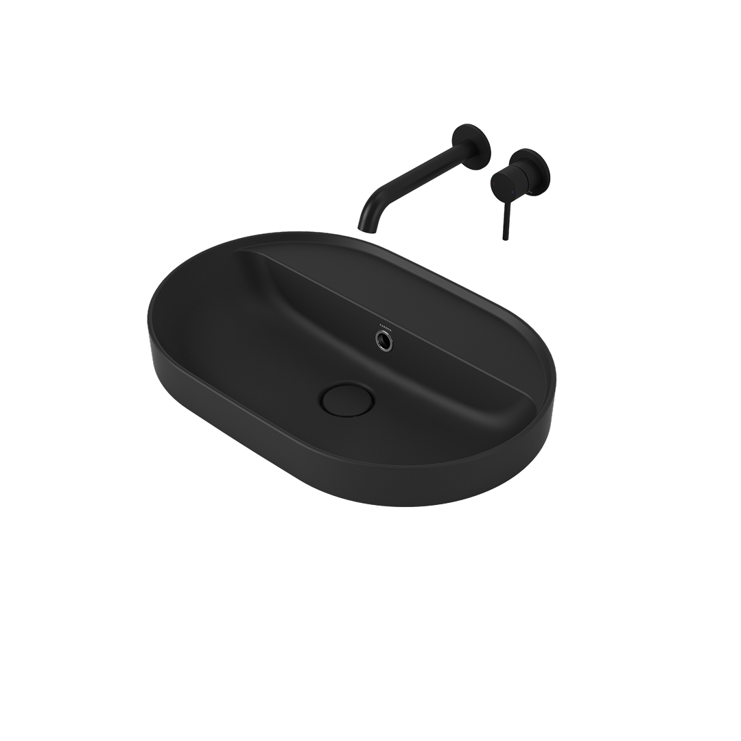 Caroma Liano II 600mm Pill Inset Basin with Tap Landing (0 Tap Hole) – Matte Black (with Overflow) - 853105MB