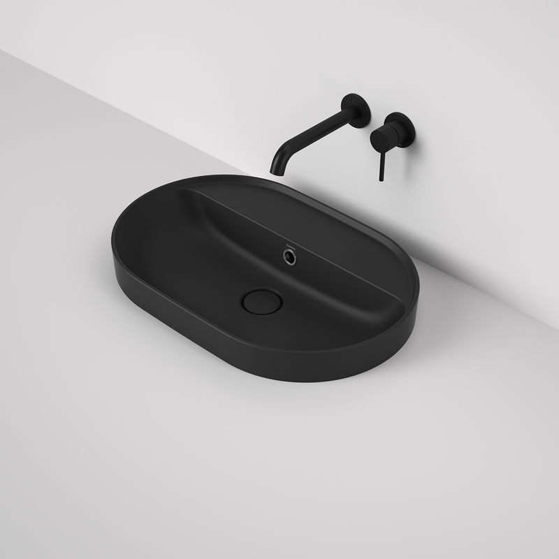 Caroma Liano II 600mm Pill Inset Basin with Tap Landing (0 Tap Hole) – Matte Black (with Overflow)