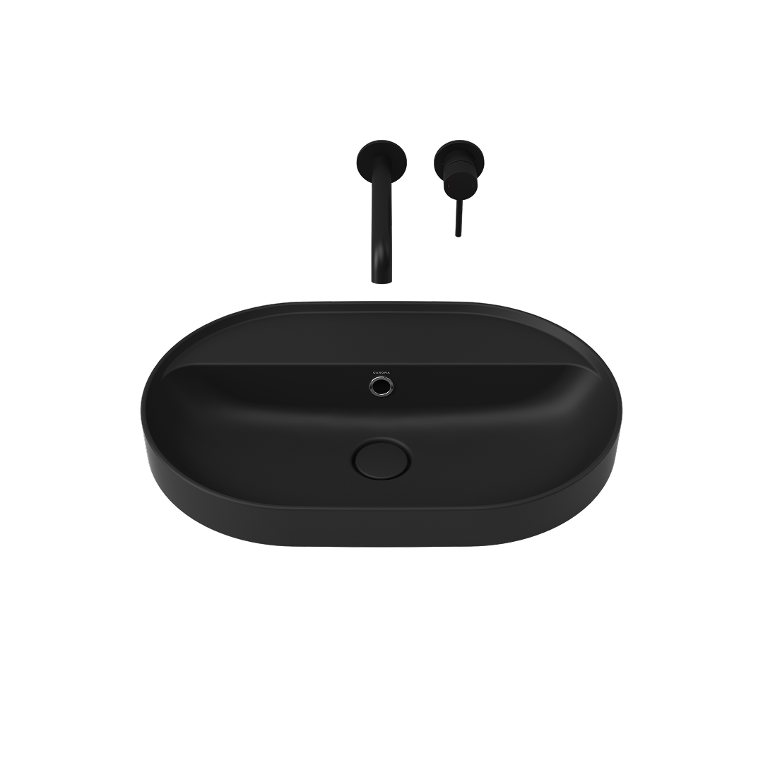 Caroma Liano II 600mm Pill Inset Basin with Tap Landing (0 Tap Hole) – Matte Black (with Overflow) - 853105MB