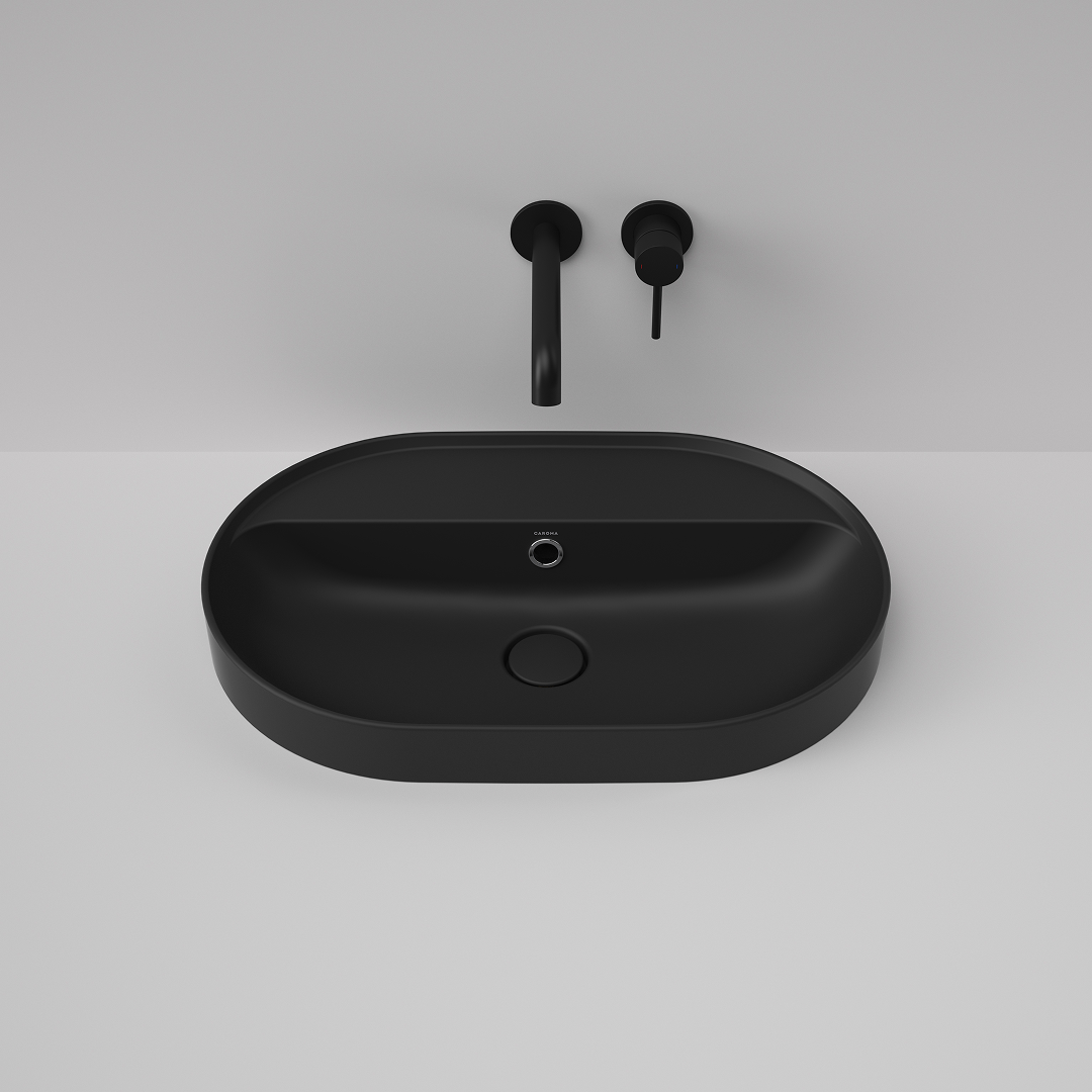 Caroma Liano II 600mm Pill Inset Basin with Tap Landing (0 Tap Hole) – Matte Black (with Overflow) - 853105MB
