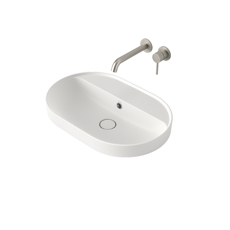 Caroma Liano II 600mm Pill Inset Basin with Tap Landing (0 Tap Hole) – Matte White (with Overflow)