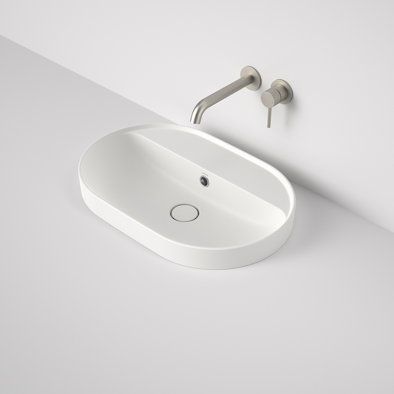 Caroma Liano II 600mm Pill Inset Basin with Tap Landing (0 Tap Hole) – Matte White (with Overflow)