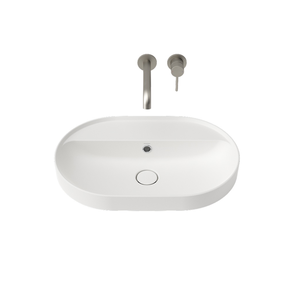 Caroma Liano II 600mm Pill Inset Basin with Tap Landing (0 Tap Hole) – Matte White (with Overflow) - 853105MW