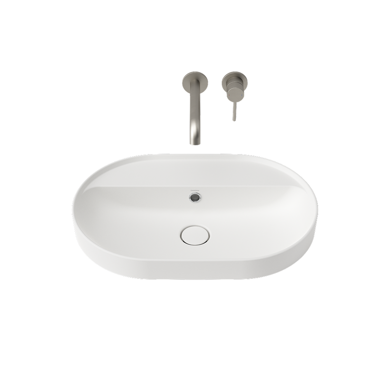 Caroma Liano II 600mm Pill Inset Basin with Tap Landing (0 Tap Hole) – Matte White (with Overflow)