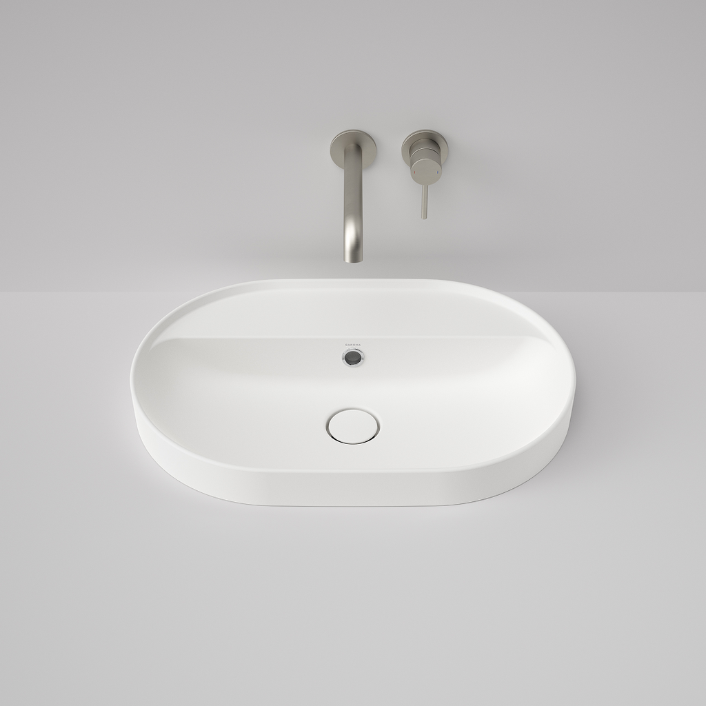 Caroma Liano II 600mm Pill Inset Basin with Tap Landing (0 Tap Hole) – Matte White (with Overflow) - 853105MW