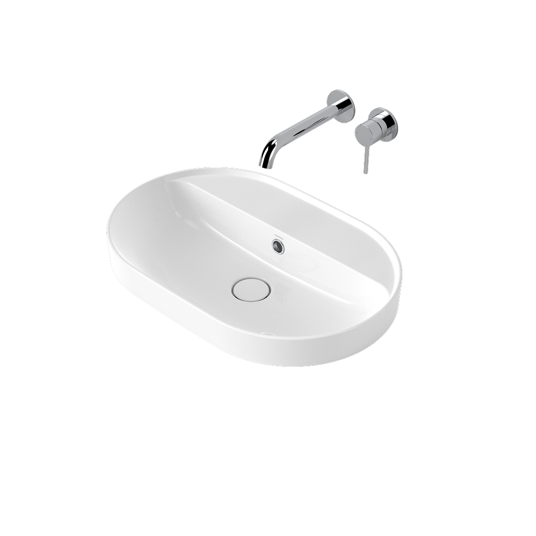 Caroma Liano II 600mm Pill Inset Basin with Tap Landing (0 Tap Hole) – White (with Overflow) - 853105W