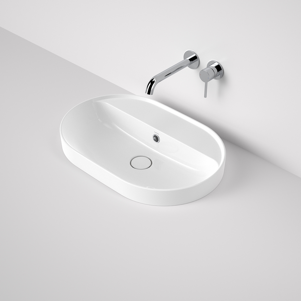 Caroma Liano II 600mm Pill Inset Basin with Tap Landing (0 Tap Hole) – White (with Overflow) - 853105W