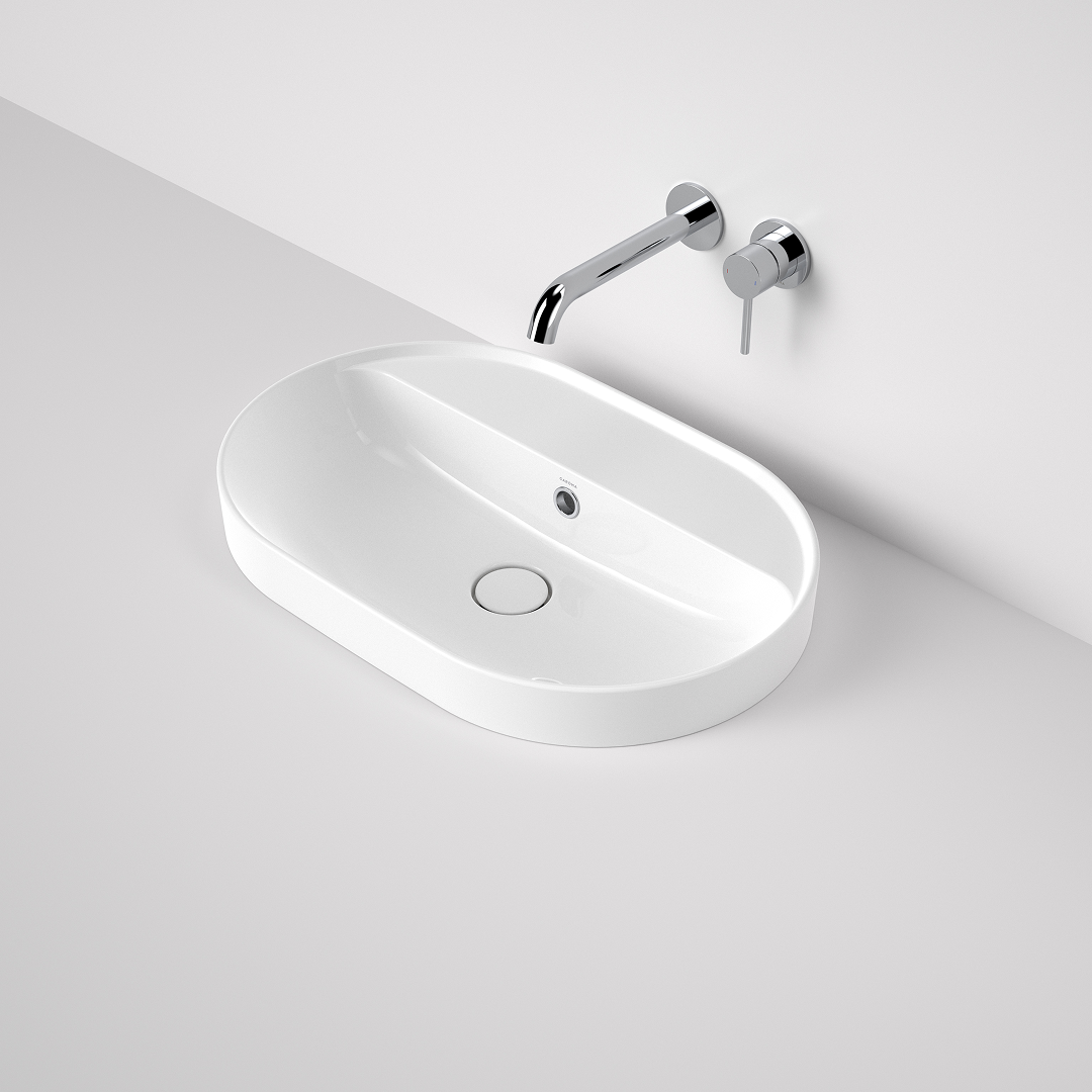 Caroma Liano II 600mm Pill Inset Basin with Tap Landing (0 Tap Hole) – White (with Overflow) - 853105W