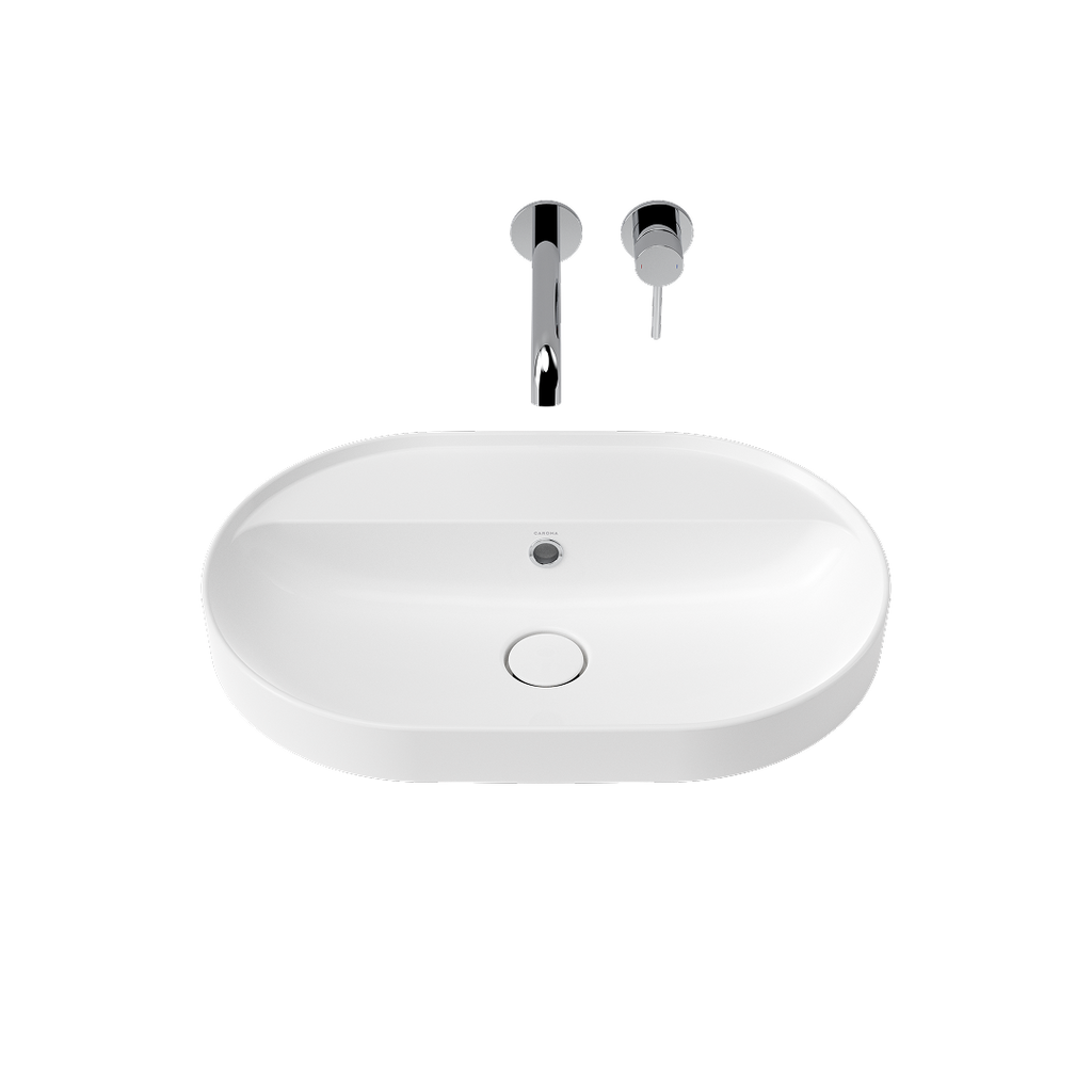 Caroma Liano II 600mm Pill Inset Basin with Tap Landing (0 Tap Hole) – White (with Overflow) - 853105W
