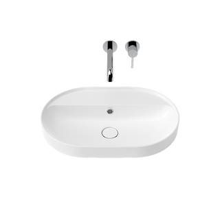 Caroma Liano II 600mm Pill Inset Basin with Tap Landing (0 Tap Hole) – White (with Overflow) - 853105W