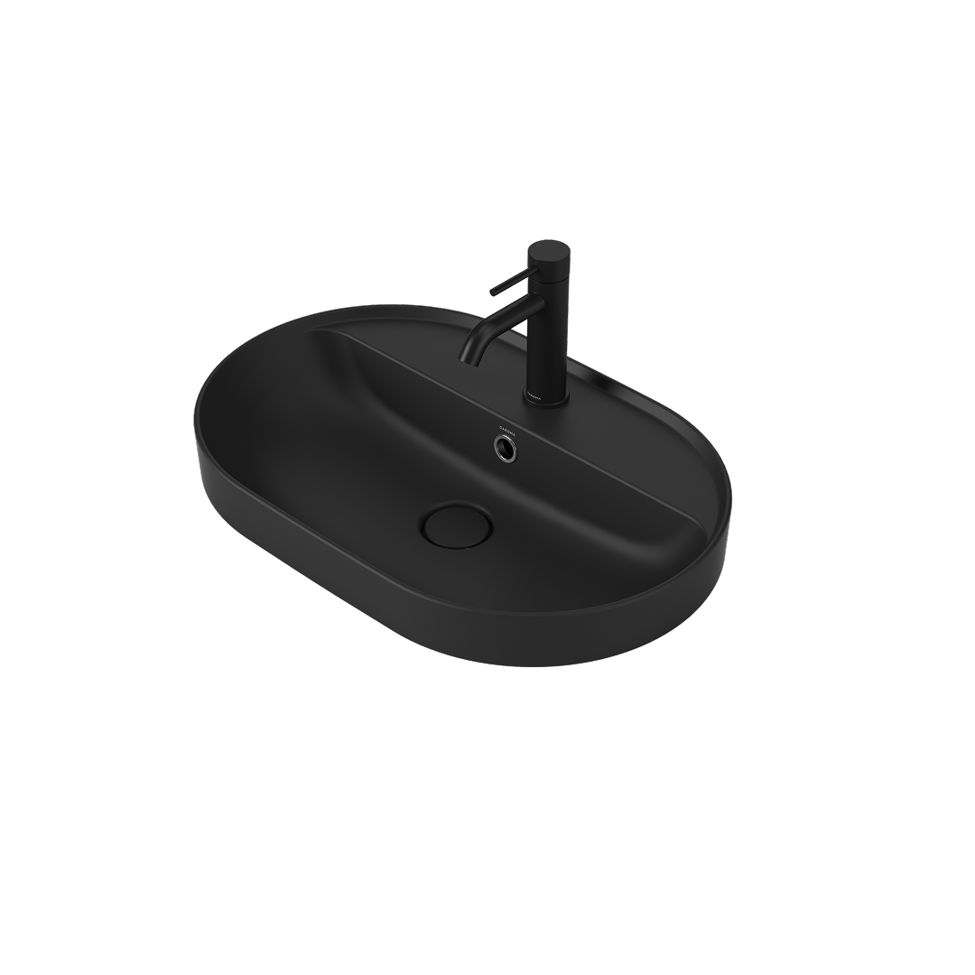 Caroma Liano II 600mm Pill Inset Basin with Tap Landing (1 Tap Hole) – Matte Black (with Overflow) - 853115MB