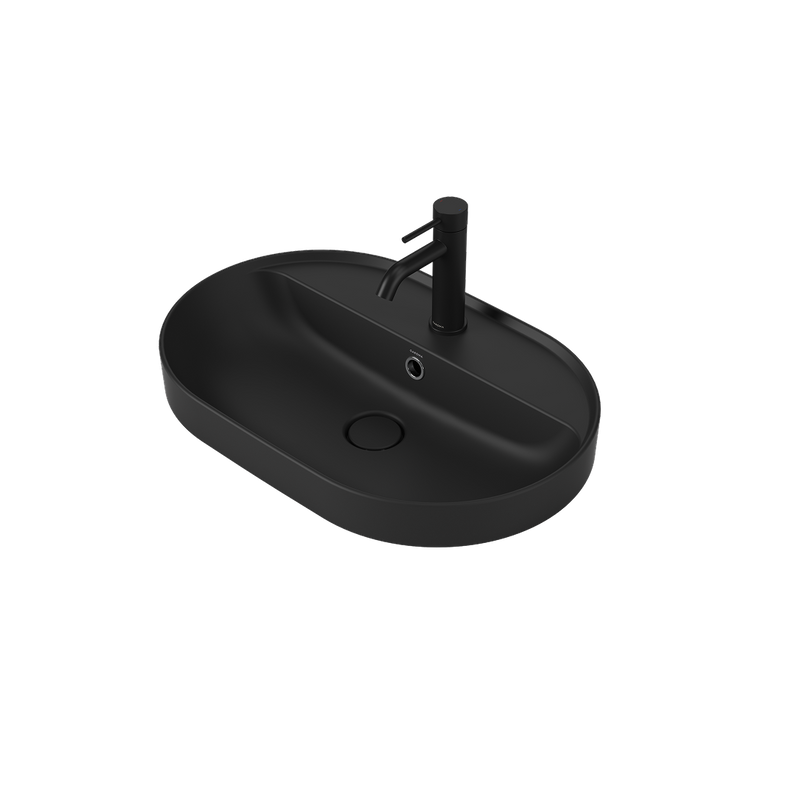 Caroma Liano II 600mm Pill Inset Basin with Tap Landing (1 Tap Hole) – Matte Black (with Overflow)