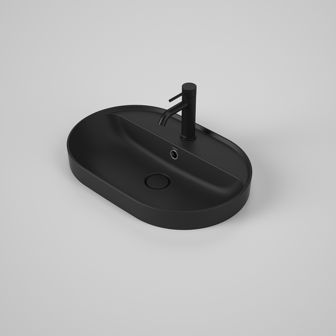 Caroma Liano II 600mm Pill Inset Basin with Tap Landing (1 Tap Hole) – Matte Black (with Overflow) - 853115MB