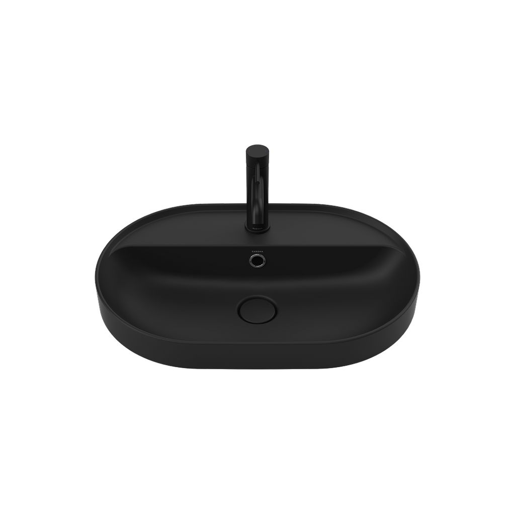 Caroma Liano II 600mm Pill Inset Basin with Tap Landing (1 Tap Hole) – Matte Black (with Overflow) - 853115MB