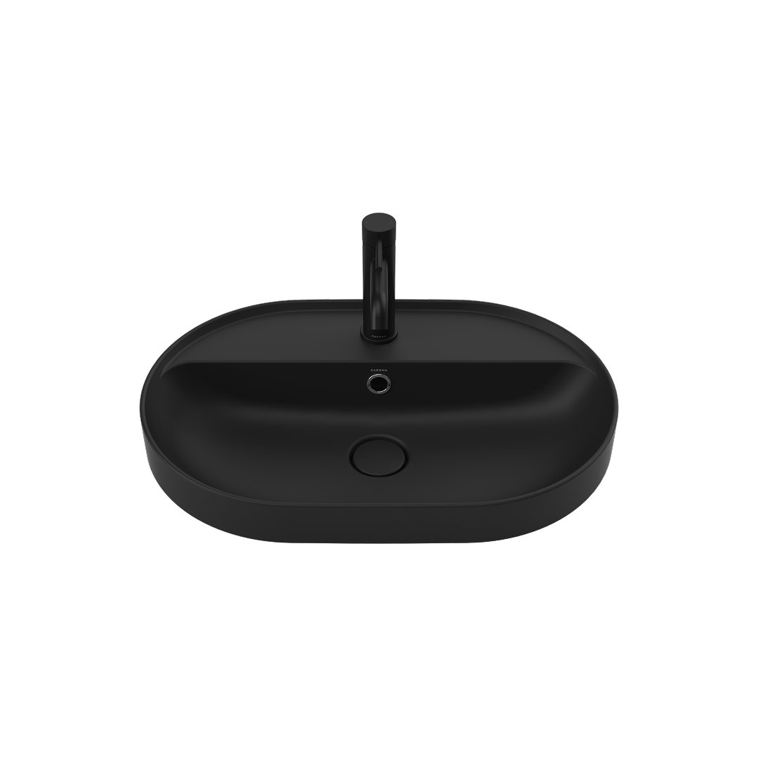Caroma Liano II 600mm Pill Inset Basin with Tap Landing (1 Tap Hole) – Matte Black (with Overflow) - 853115MB