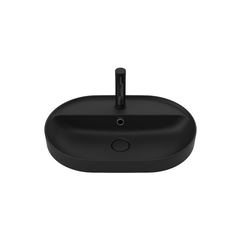 Caroma Liano II 600mm Pill Inset Basin with Tap Landing (1 Tap Hole) – Matte Black (with Overflow)