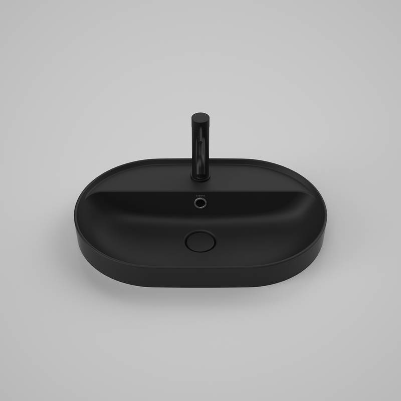 Caroma Liano II 600mm Pill Inset Basin with Tap Landing (1 Tap Hole) – Matte Black (with Overflow)