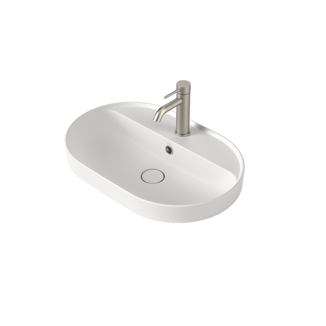 Caroma Liano II 600mm Pill Inset Basin with Tap Landing (1 Tap Hole) and Overflow – Matte White - 853115MW