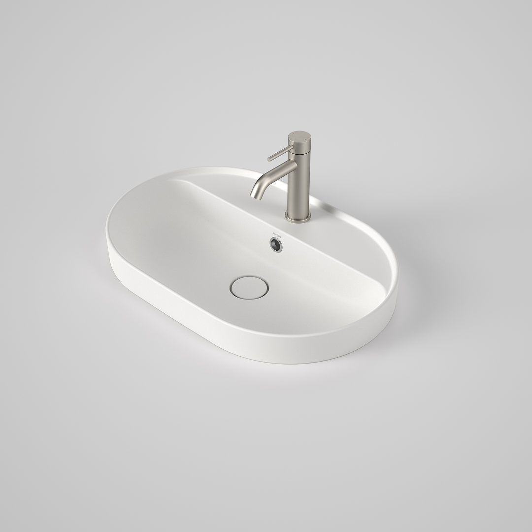 Caroma Liano II 600mm Pill Inset Basin with Tap Landing (1 Tap Hole) and Overflow – Matte White - 853115MW
