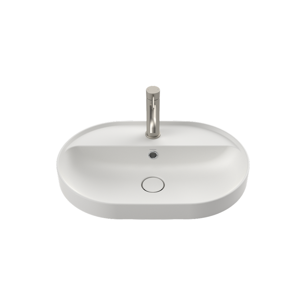 Caroma Liano II 600mm Pill Inset Basin with Tap Landing (1 Tap Hole) and Overflow – Matte White - 853115MW