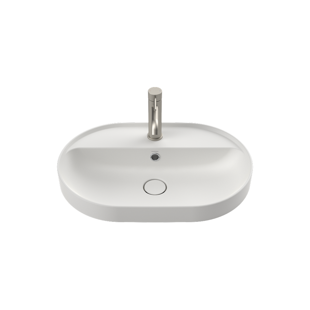 Caroma Liano II 600mm Pill Inset Basin with Tap Landing (1 Tap Hole) and Overflow – Matte White - 853115MW