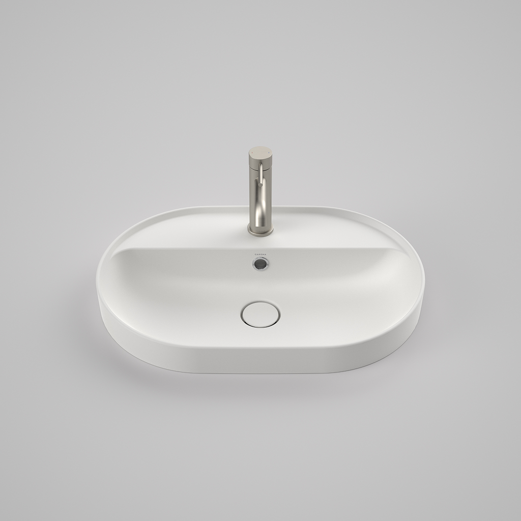 Caroma Liano II 600mm Pill Inset Basin with Tap Landing (1 Tap Hole) and Overflow – Matte White - 853115MW