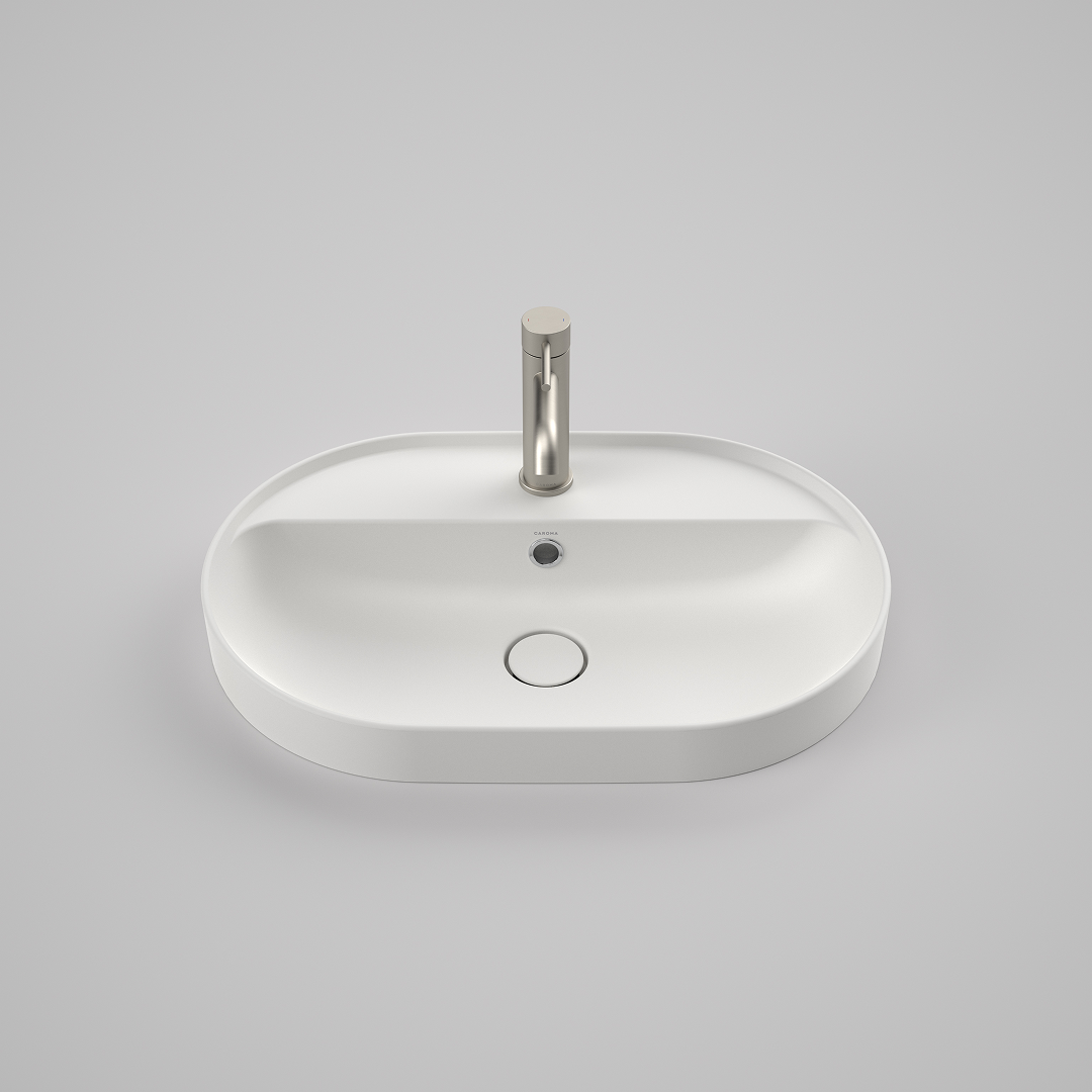 Caroma Liano II 600mm Pill Inset Basin with Tap Landing (1 Tap Hole) and Overflow – Matte White - 853115MW