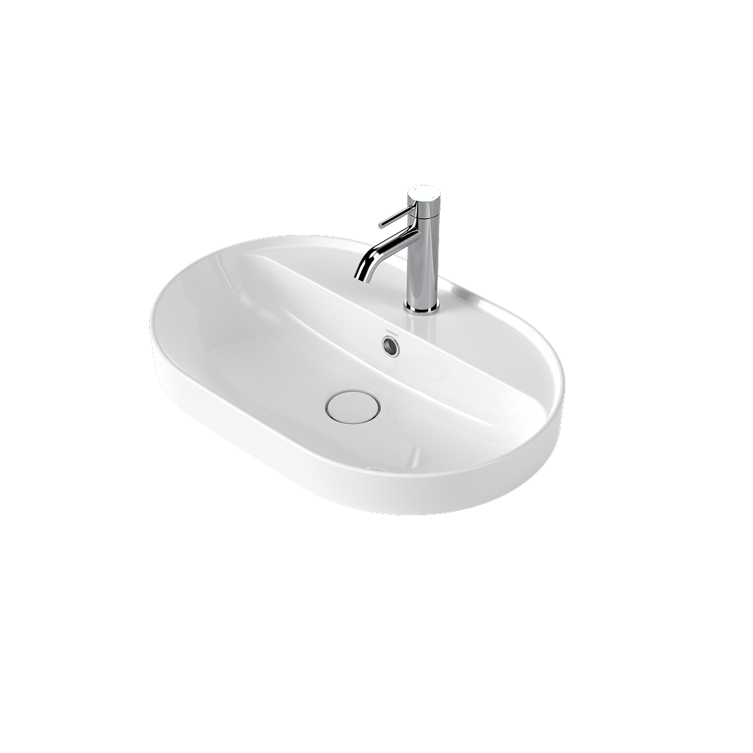 Caroma Liano II 600mm Pill Inset Basin with Tap Landing (1 Tap Hole) – White (with Overflow) - 853115W