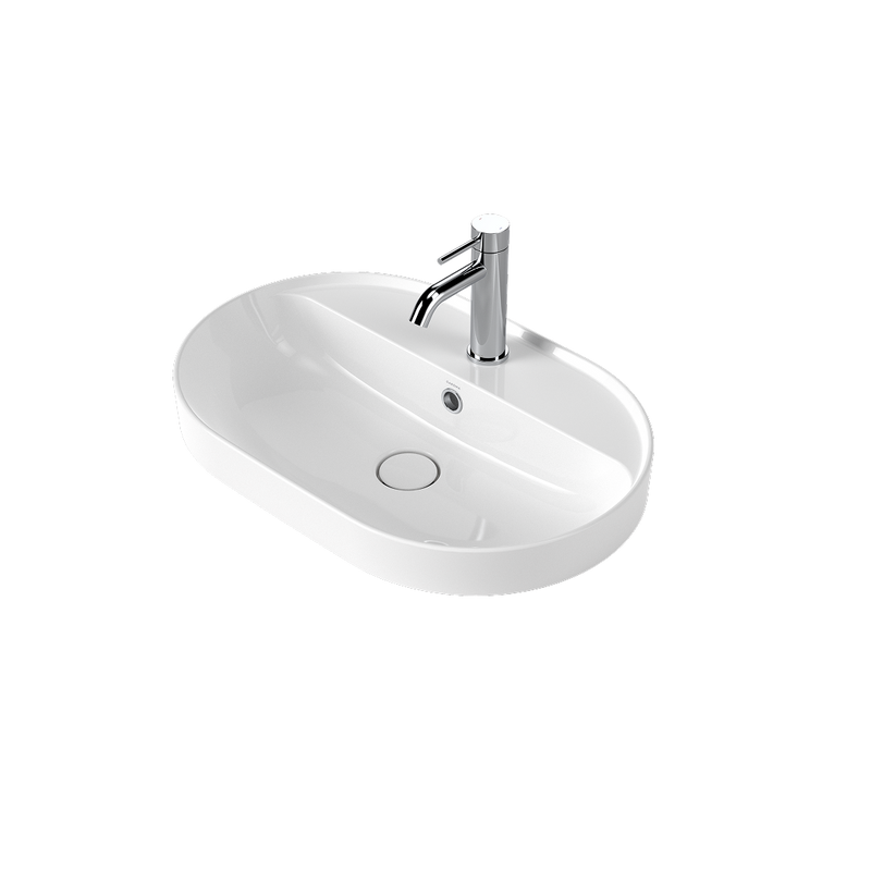 Caroma Liano II 600mm Pill Inset Basin with Tap Landing (1 Tap Hole) – White (with Overflow)