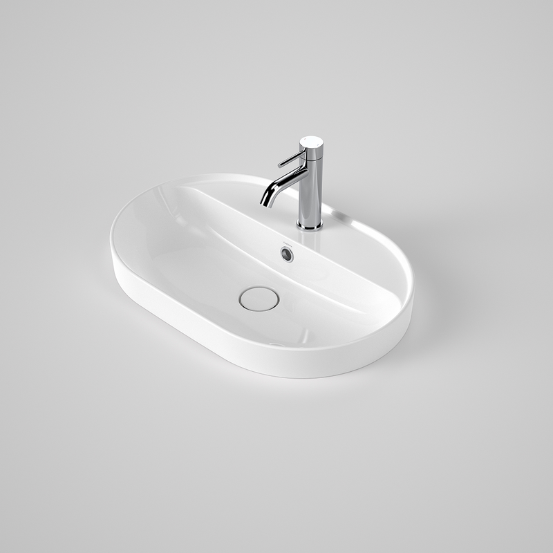 Caroma Liano II 600mm Pill Inset Basin with Tap Landing (1 Tap Hole) – White (with Overflow)