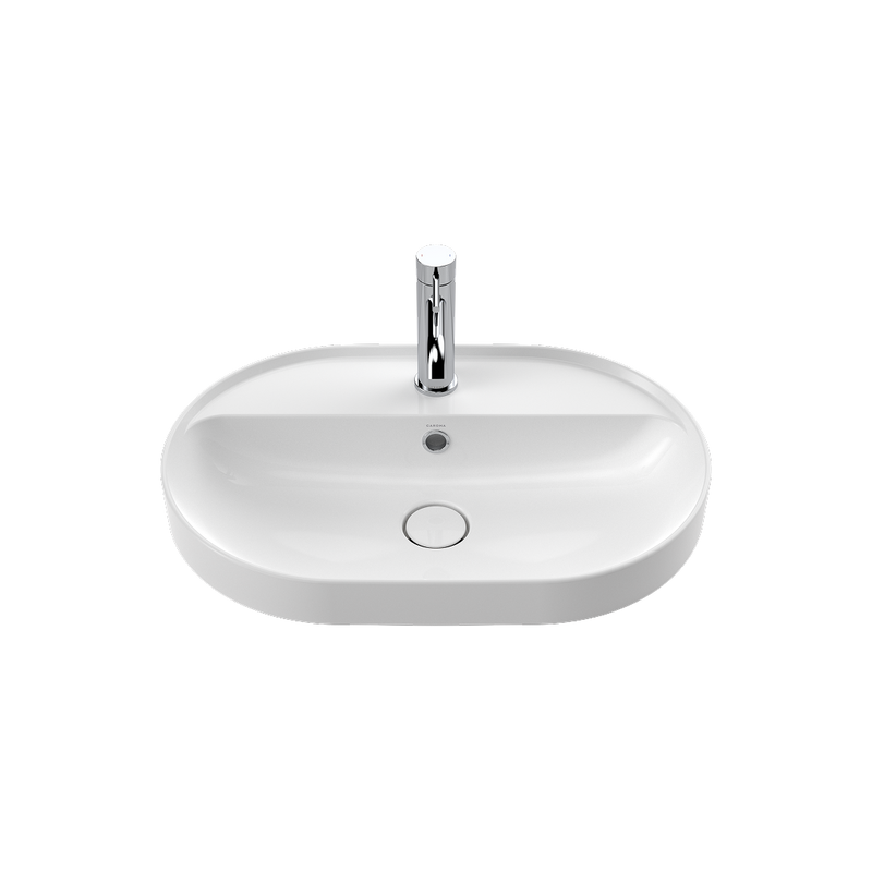 Caroma Liano II 600mm Pill Inset Basin with Tap Landing (1 Tap Hole) – White (with Overflow)