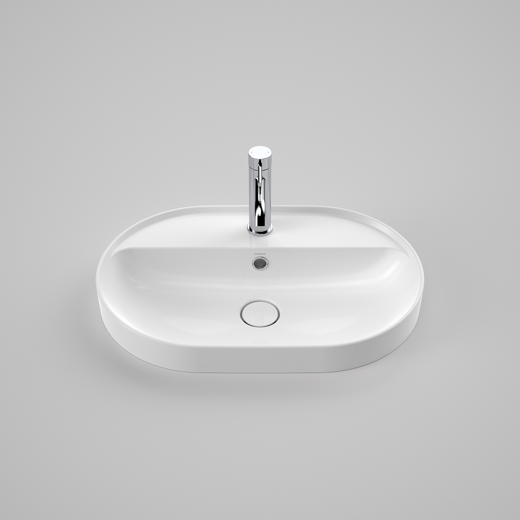 Caroma Liano II 600mm Pill Inset Basin with Tap Landing (1 Tap Hole) – White (with Overflow) - 853115W