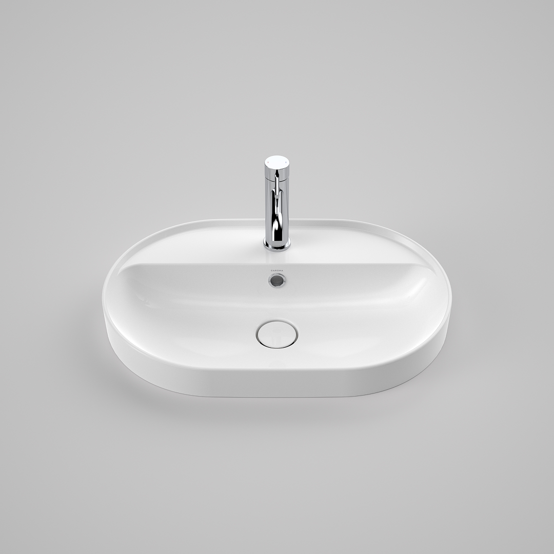 Caroma Liano II 600mm Pill Inset Basin with Tap Landing (1 Tap Hole) – White (with Overflow) - 853115W