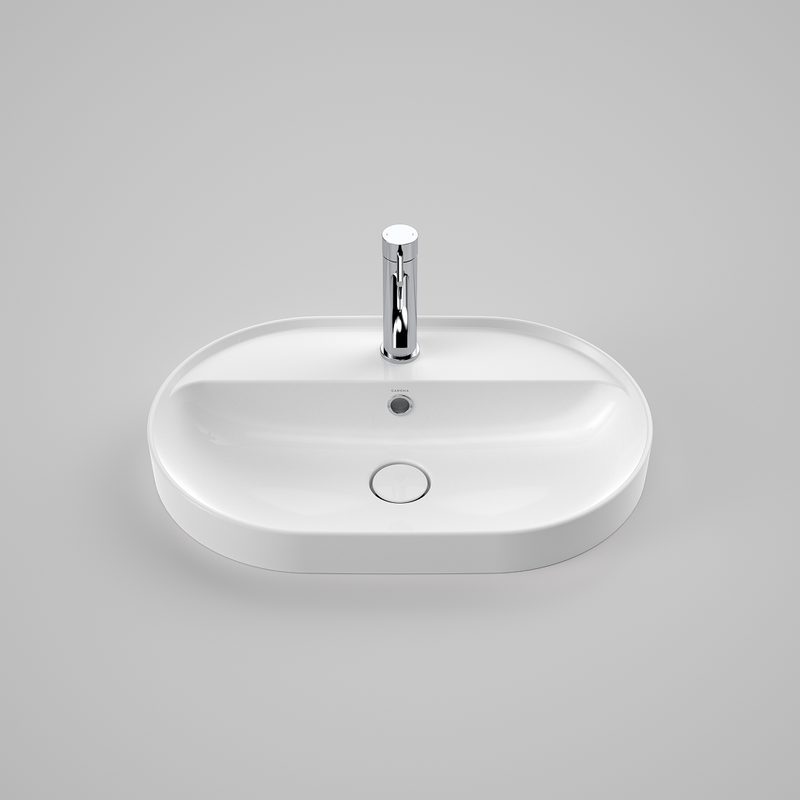 Caroma Liano II 600mm Pill Inset Basin with Tap Landing (1 Tap Hole) – White (with Overflow)