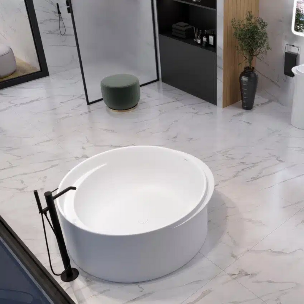 Kaldewei Crescent 1400mm Round Mineral Stone Bath (No Overflow) - Matte White - 8800-2304-0711