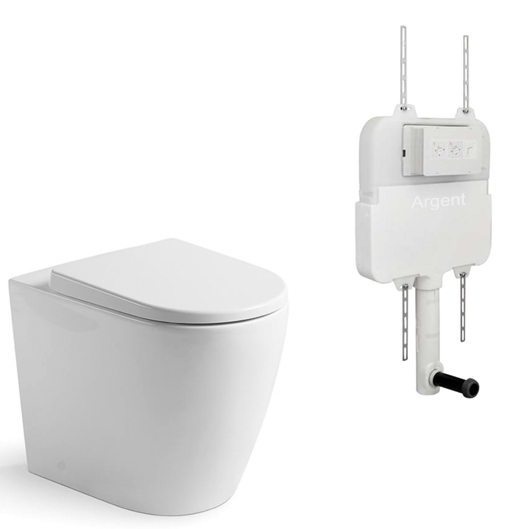 Argent Grace Neu Wall Faced Toilet Package - Argent 80 Cistern - Round Matte Black Button - 8H157R001S4B + IN38905 + F5020MB