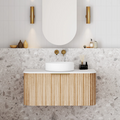 Cassa Design V-Groove 900mm Natural Oak Wall Hung Vanity - Brushed Gold Handle - VGR900WH-OAK-BG