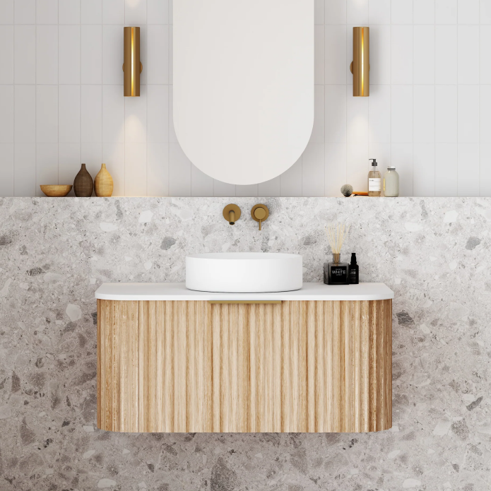 Cassa Design V-Groove 900mm Natural Oak Wall Hung Vanity - Brushed Nickel Handle - VGR900WH-OAK-BN