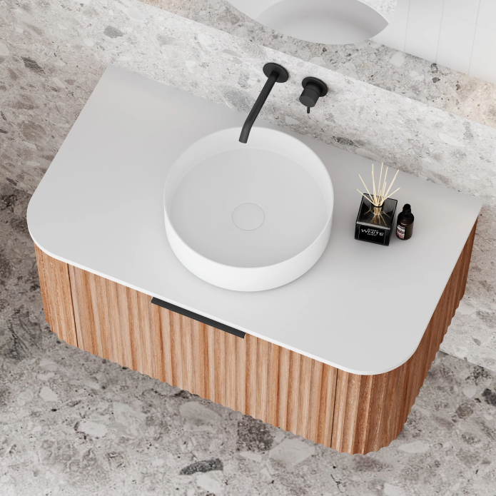 Cassa Design V-Groove 900mm Natural Walnut Wall Hung Vanity - Brushed Nickel Handle - VGR900WH-WALNUT-BN