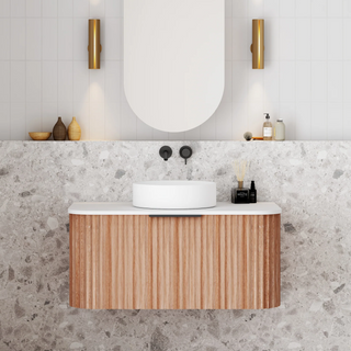 Cassa Design V-Groove 900mm Natural Walnut Wall Hung Vanity - Brushed Gold Handle - VGR900WH-WALNUT-BG