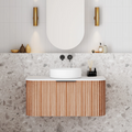 Cassa Design V-Groove 900mm Natural Walnut Wall Hung Vanity - Brushed Nickel Handle - VGR900WH-WALNUT-BN