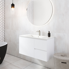 Timberline Nevada 750mm Wall Hung Vanity with Ceramic Top - Right Hand Drawers - NEVQV750CAPHW