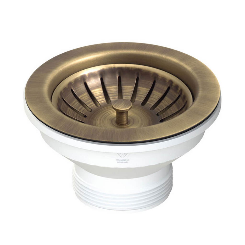 Turner Hastings 90 x 50mm Polished Stainless Steel Basket Waste & Long Thread – Antique Brass (Italian Bronze) - 90BW-BR